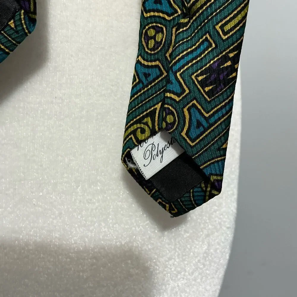 BSL Celtic Geometric Patterned Tie in Teal and Gold made in Ireland